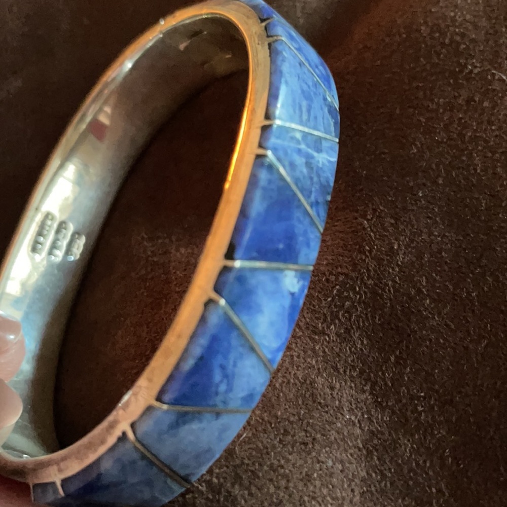 Silver/Sodalite Mexican Hinge Bangle - image 7